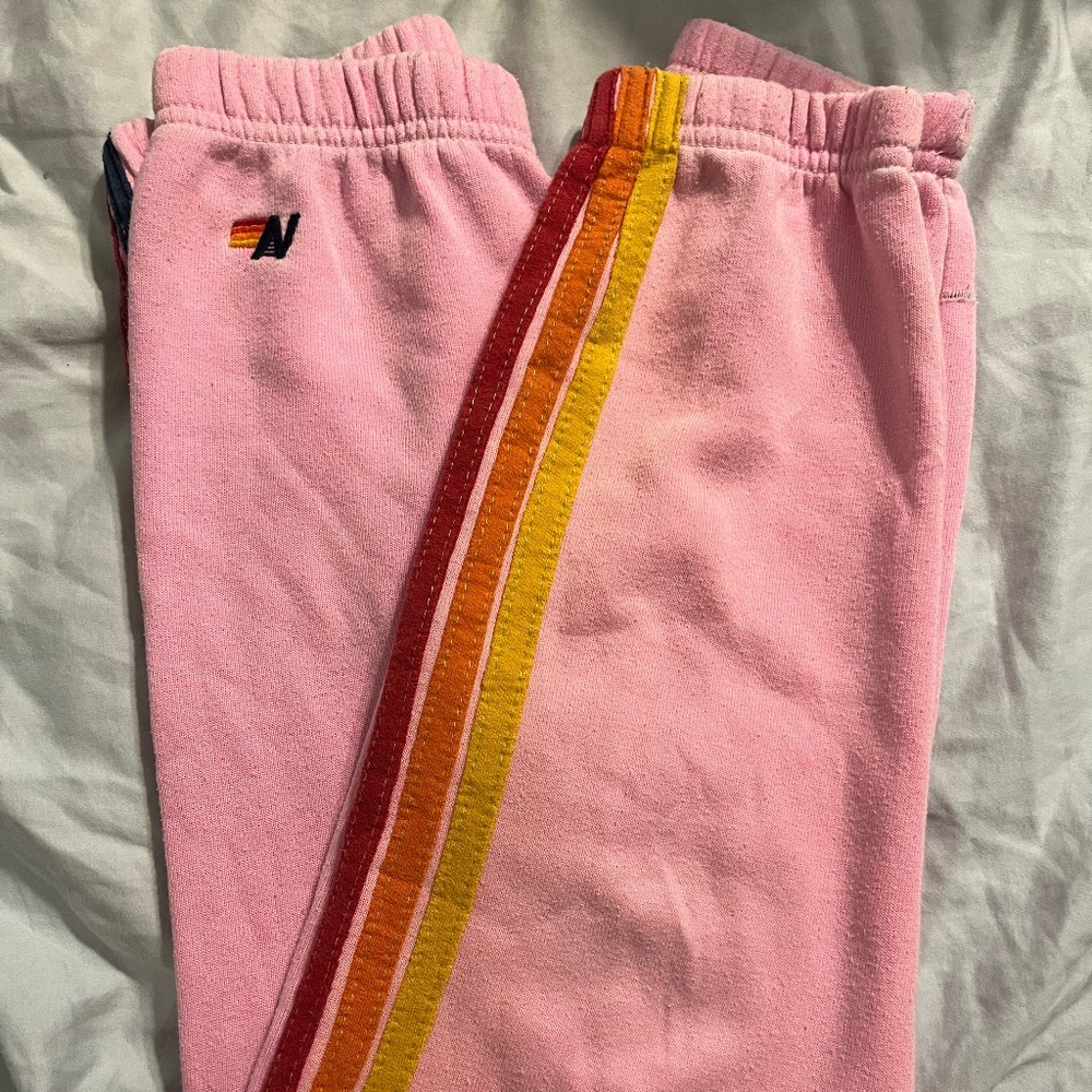 Aviator Nation Kid’s (Size 10) 5 Stripe Sweatpants - Neon Pink